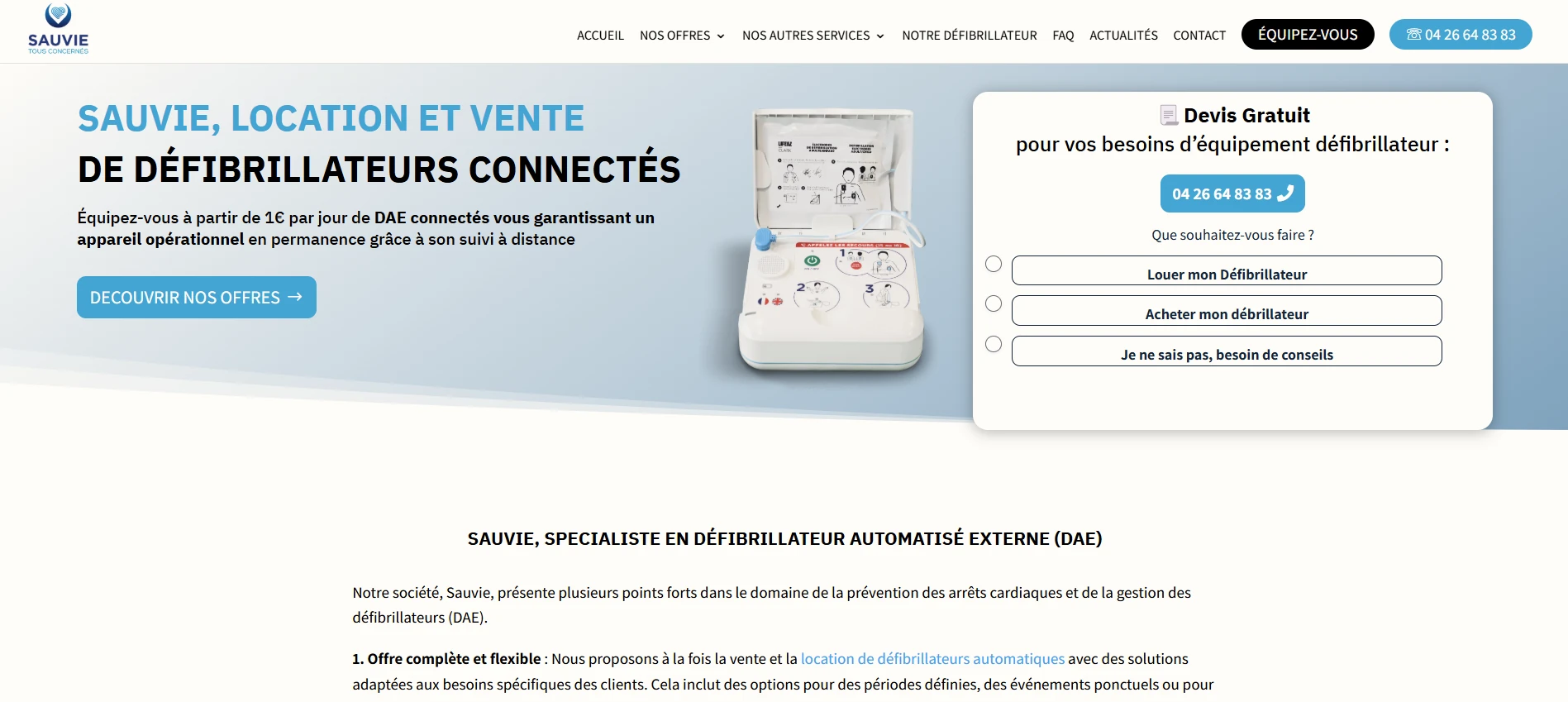 Site Sauvie, spécialiste des défibrillateurs