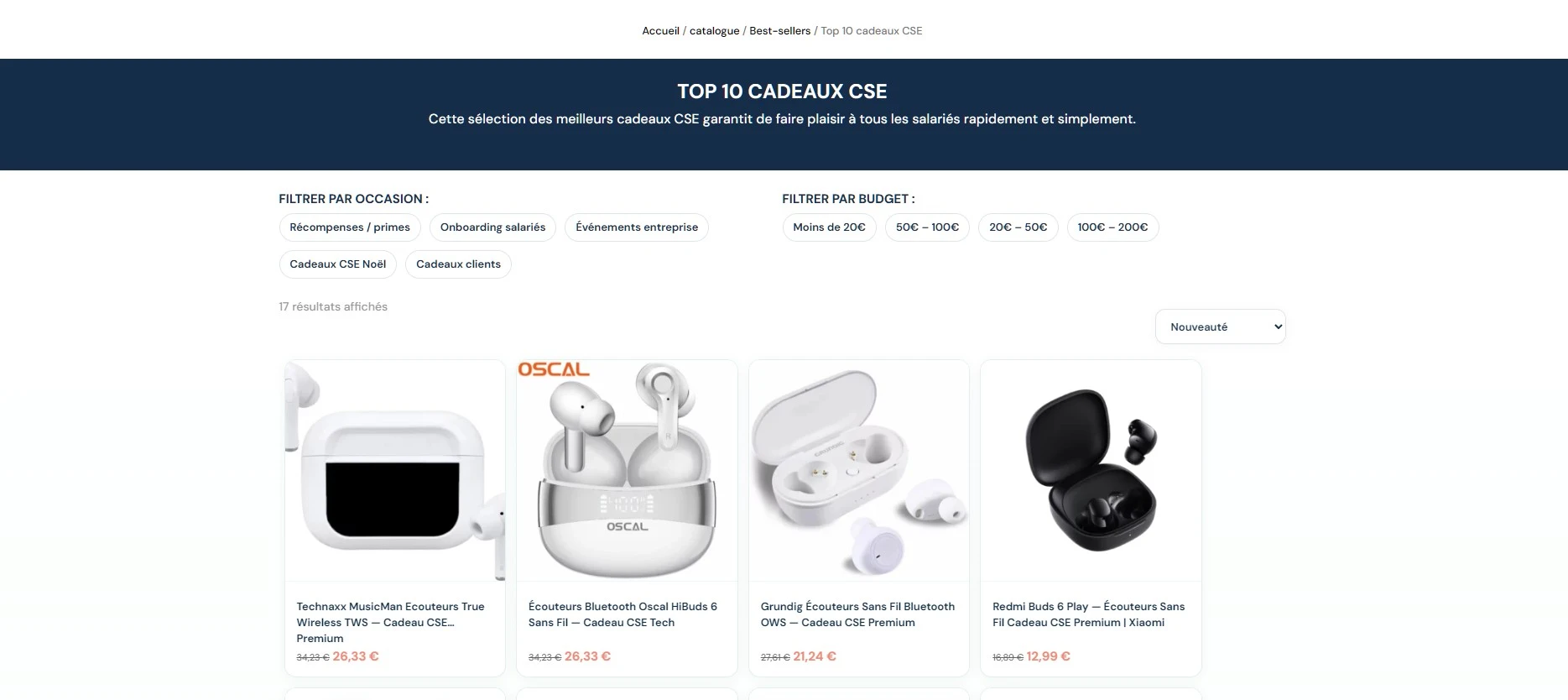 Catalogue produit WooCommerce du site de cadeaux CSE
